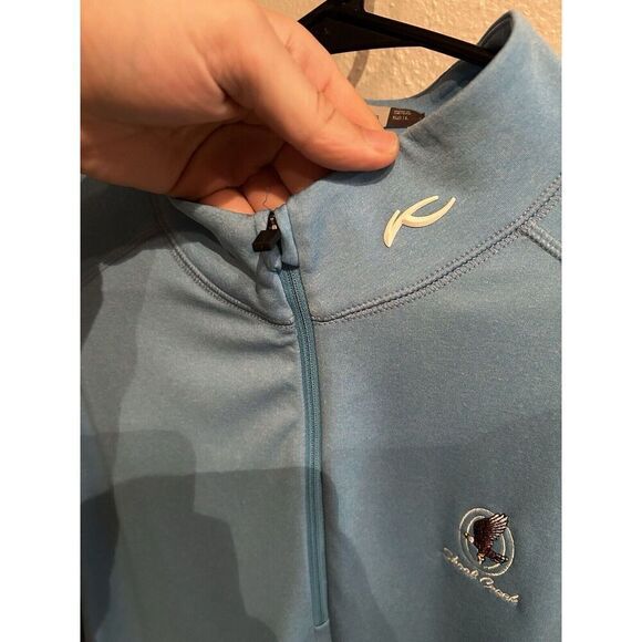 Kjus Mens 52 Large 1/2 Zip Pullover Performance Stretch Light Blue Golf - Picture 3 of 9